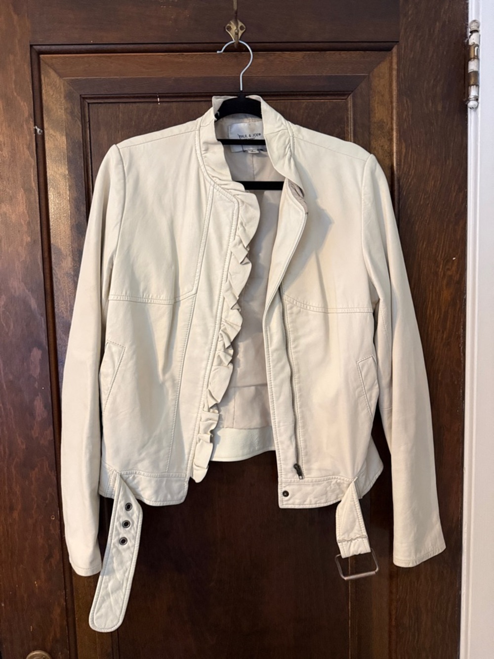 Paul & Joe for Target Cream Leather Jacket with Ruffle Trim